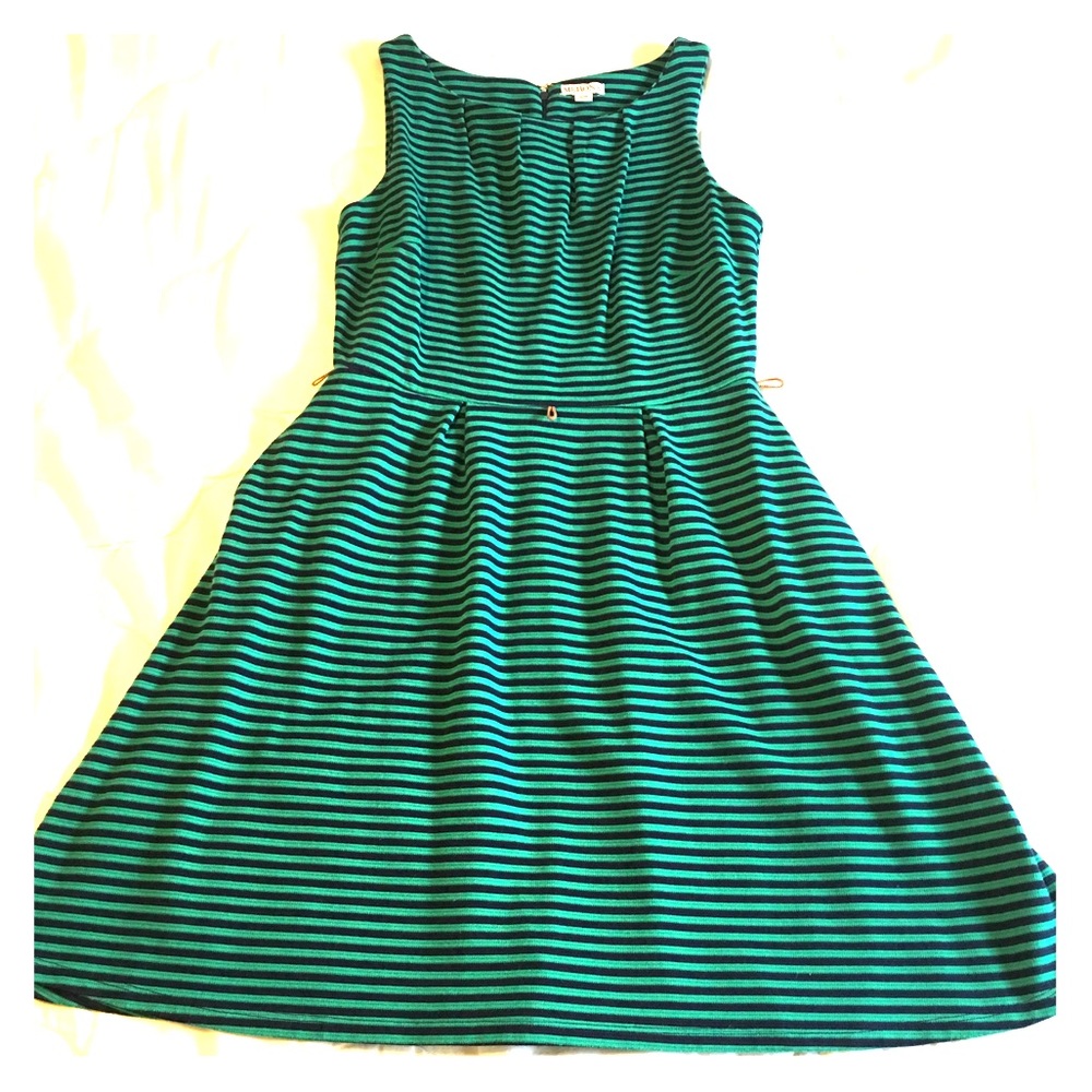 Green and Navy Blue Striped Dress